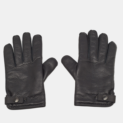 Pre-owned Hermes Black Deerskin And Cashmere Gloves Size 8.5