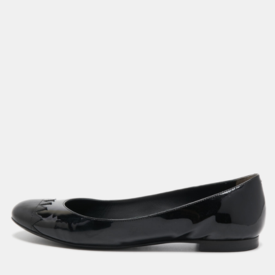 Pre-owned Fendi Black Patent Leather Cap Toe Ballet Flats Size 37.5