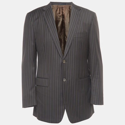 Pre-owned Saint Laurent Vintage Brown Striped Wool Single Breasted Blazer M