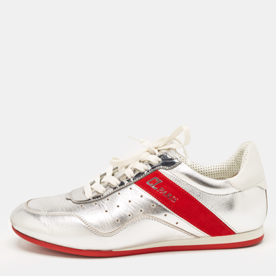 Pre-owned Christian Louboutin Silver/red Leather And Suede My K Low Trainers Size 36.5