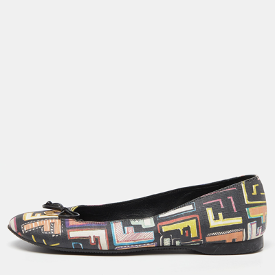 Pre-owned Fendi Multicolor Zucca Spalmati Coated Canvas Bow Ballet Flats Size 38.5