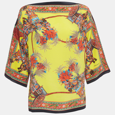 Pre-owned Dolce & Gabbana Multicolor Print Silk Boat Neck Top S