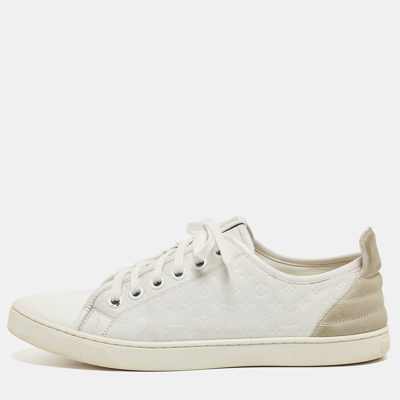 Pre-owned Louis Vuitton White Monogram Embossed Leather Punchy Low Top Sneakers Size 40