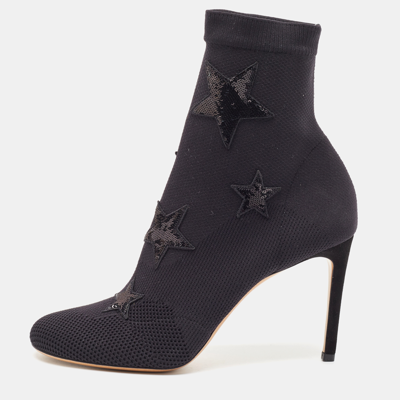 Pre-owned Valentino Garavani Black Knit Fabric Star Embellished Sock Boots Size 39