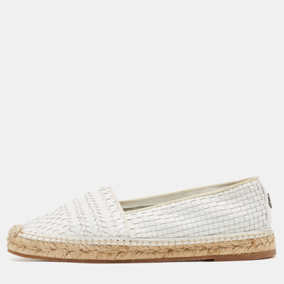 Pre-owned Moncler White Woven Leather Espadrille Flats Size 40