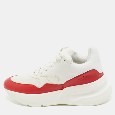 Pre-owned Alexander Mcqueen White/red Leather And Canvas Larry Trainers Size 38