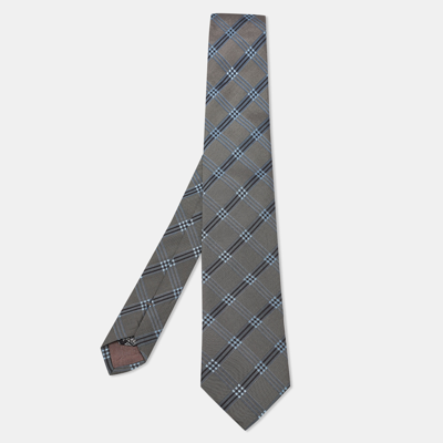 Pre-owned Boss By Hugo Boss Grey/blue Checked Silk Tie