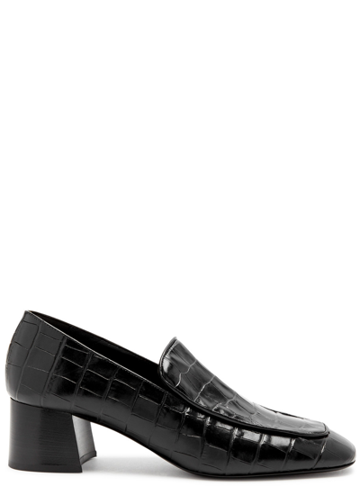 Totême Croco Block-heel Loafer Pumps In Black