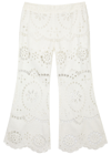 Zimmermann Carnaby Scallop Broderie Anglaise Linen Flared Pants In Ivory