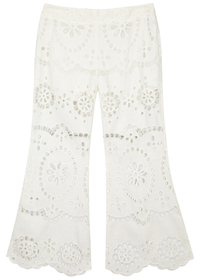 ZIMMERMANN LEXI EMBROIDERED CUT-OUT LINEN TROUSERS