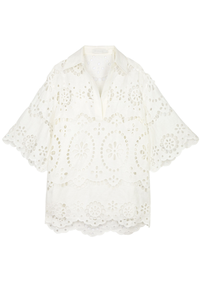 ZIMMERMANN LEXI EMBROIDERED CUT-OUT LINEN TUNIC