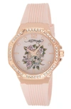 I Touch Ed Hardy Crystal Skull Dial Silicone Strap Watch, 38mm X 44mm In Matte Blush
