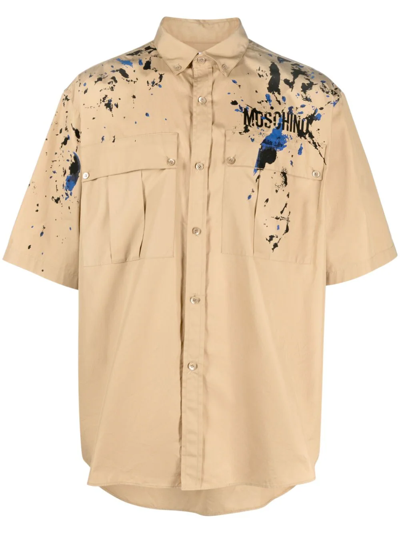 Moschino Short-sleeved Shirt With Print In Nude & Neutrals