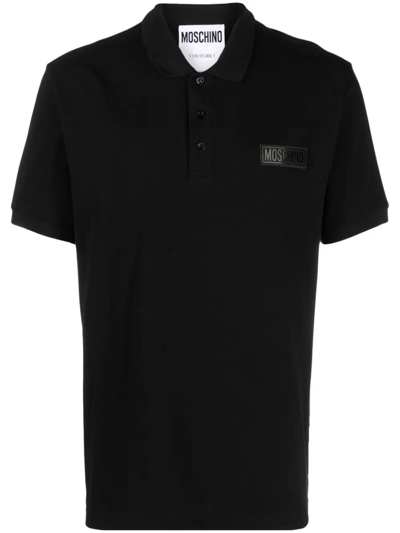 Moschino Logo-patch Cotton Polo Shirt In Black