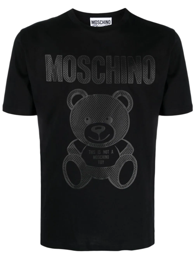 Moschino Teddy Bear Rubberised Cotton T-shirt In Black