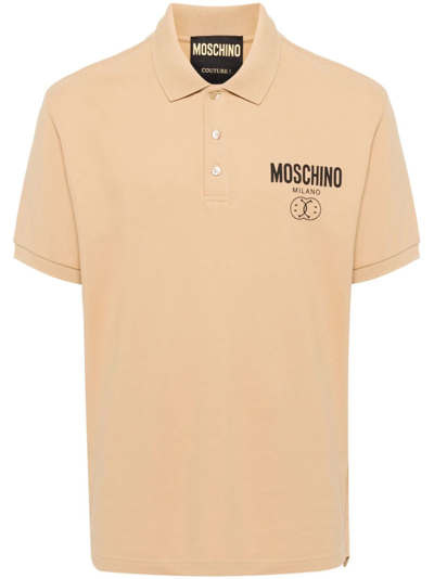 Moschino Logo-print Polo Shirt In Nude & Neutrals