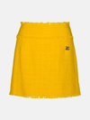 Dolce & Gabbana Cotton Blend Miniskirt Fringe Hem Textured Fabric In Yellow