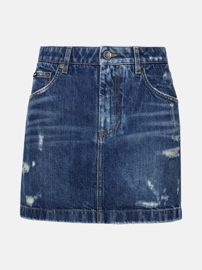 Dolce & Gabbana Distressed Denim Miniskirt In Blue