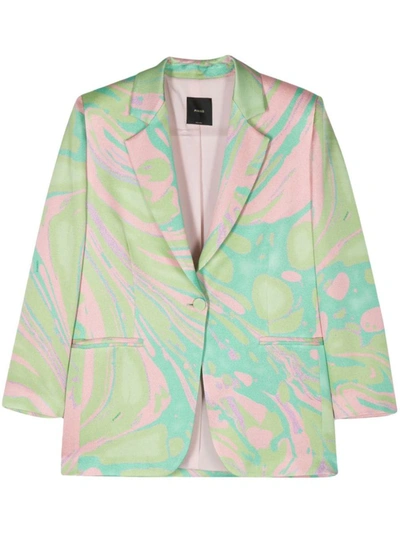 Pinko Abstract Pattern Printed Jacket In Verde E Rosa