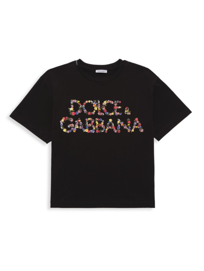 Dolce & Gabbana Kids' Girls Black Cotton Floral Logo T-shirt