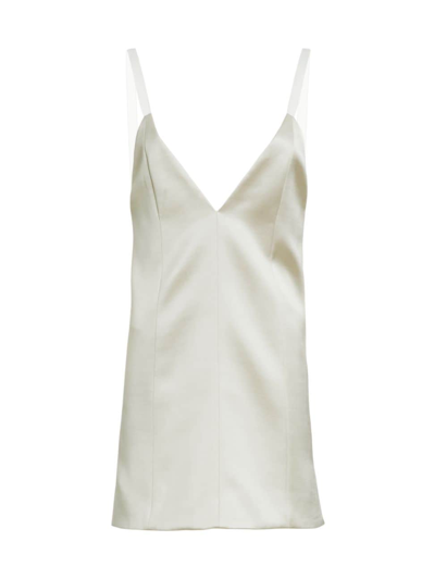 Khaite Bab Plunging Sleeveless Satin Mini Dress In Nimbus