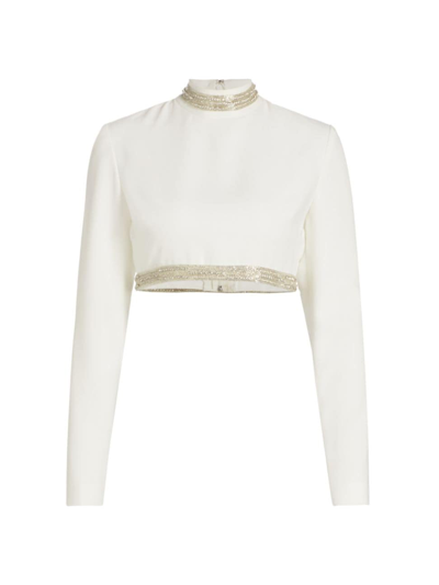 Reem Acra Women's Beaded-trim Crepe Crop Top In White