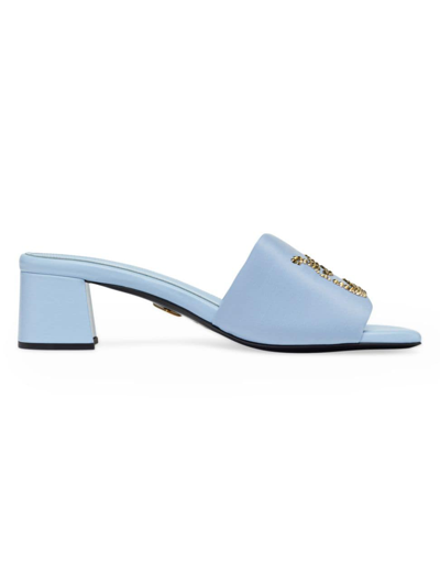 Mcm Women's Logo Crystal-embellished Sandals In Chambray Blue