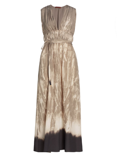 Altuzarra Fiona Plunging Tie-dye Gathered Sleeveless Midi Dress In Balsam Shibori