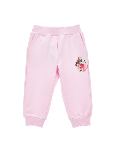 Monnalisa Floral Stretch Fleece Joggers In Rosa Fairy Tale