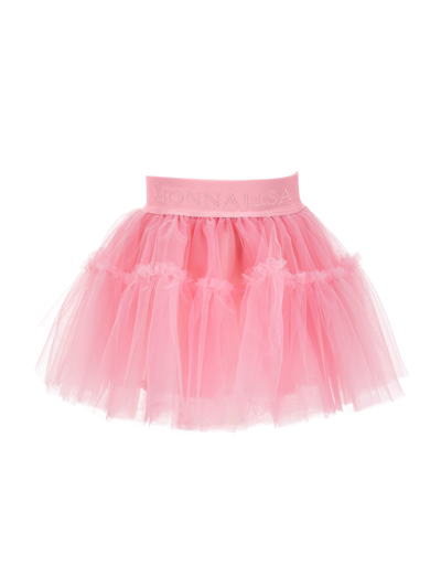 Monnalisa Babies'   Flared Silk Hand Tulle Skirt In Sachet Pink