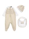 Monnalisa Striped Three-piece Set In White + Ecru