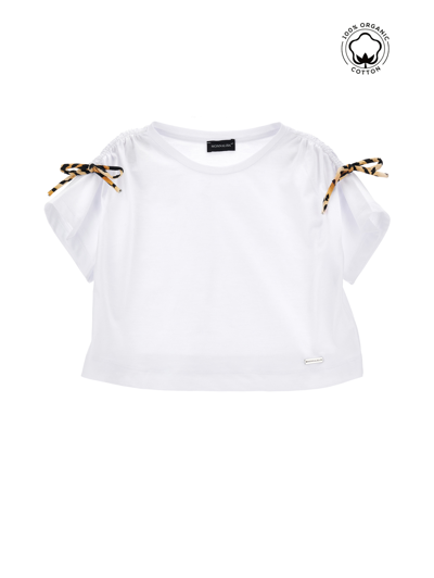 Monnalisa Kids'   Cropped Organic Cotton T-shirt In White