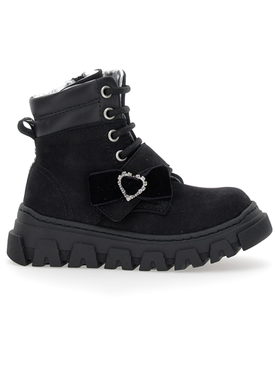 Monnalisa Nappa And Nubuck Leather Combat Boots In Black