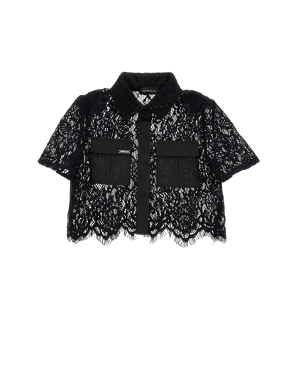 Monnalisa Kids'   Cropped Lace Shirt In Black