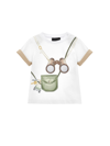 Monnalisa T-shirt With Rolled Up Sleeves In White + Ecru
