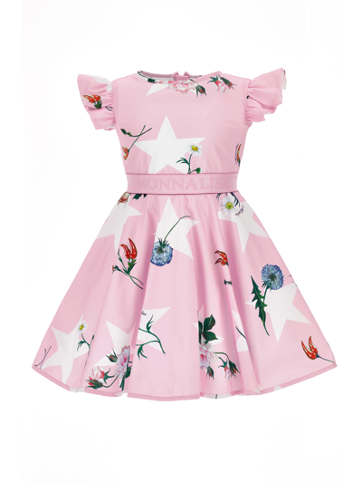 Monnalisa Kids'   Cotton Dress With Logo Insert In Rosa Fairy Tale