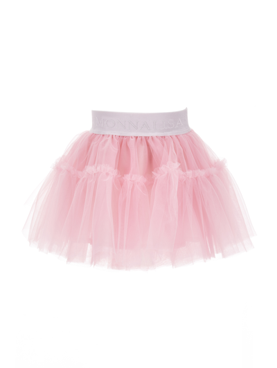 Monnalisa Kids'   Flared Silk Hand Tulle Skirt In Rosa Fairy Tale