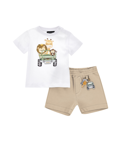 Monnalisa Kids'   Safari Jersey Set In White + Ecru