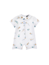 Monnalisa Cotton Romper With Collar In White + Cloud