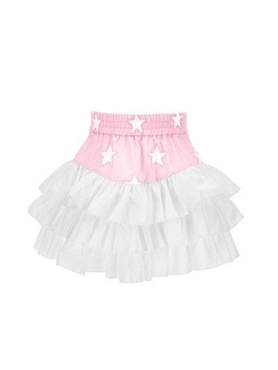 Monnalisa Kids'   Star Skirt With Flounces In Pink + White