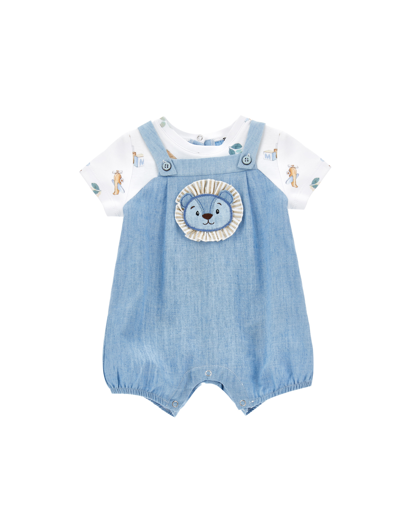 Monnalisa Kids'   Lion Dungarees Romper In White + Cloud