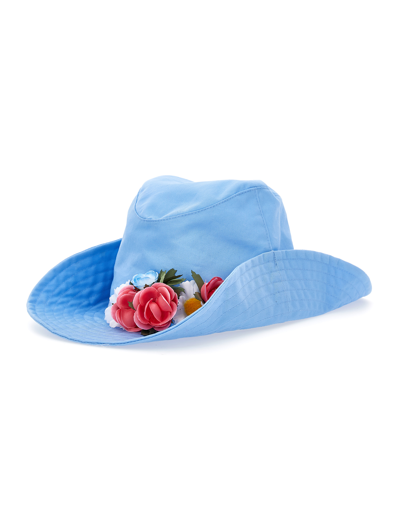 Monnalisa Kids'   Gabardine Hat With Flowers And Studs In Light Blue