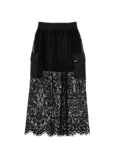 Monnalisa Kids'   Long Sequined Lace Skirt In Black