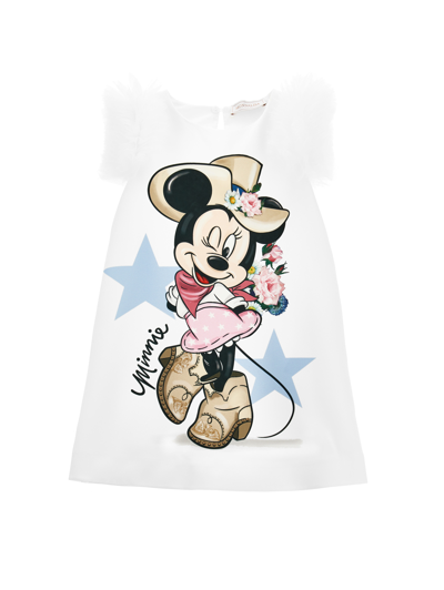Monnalisa Kids' X Disney Minnie Mouse-print Dress In White