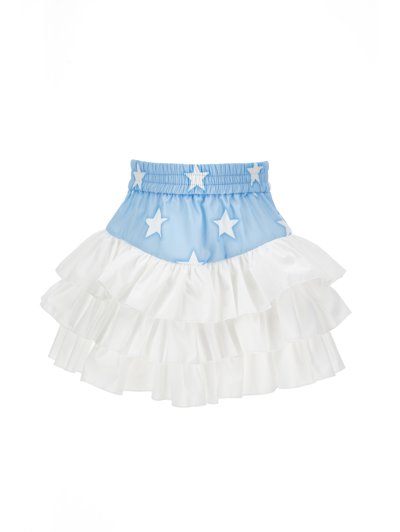 Monnalisa Kids' Star-print Tiered Skirt In Light Blue + White