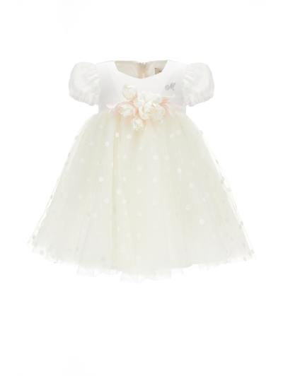 Monnalisa Kids'   High-waisted Tulle Dress In Cream