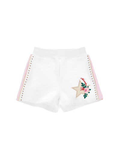 Monnalisa Kids'   Fleece Shorts With Studs In White + Rosa Fairytale