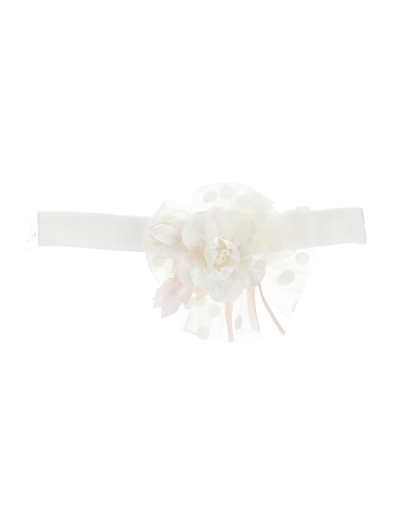Monnalisa Kids'   Jersey Headband With Daisies Bow In Cream