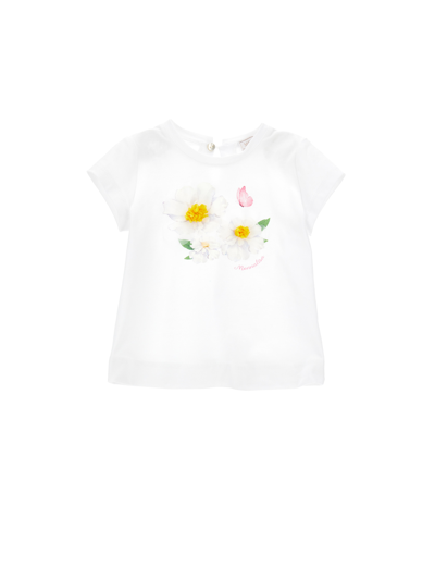Monnalisa Babies' St. Flowers Cotton T-shirt In White
