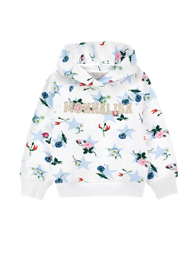 Monnalisa Kids'   Stars And Flowers Cotton Sweatshirt In White